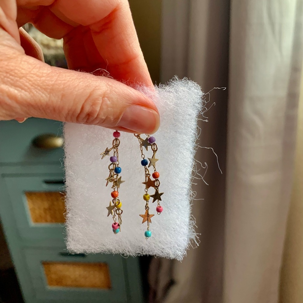 Vintage Colorful Star Dangle Earrings - Picture 6 of 7